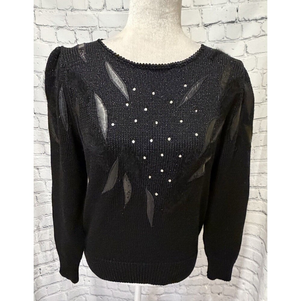 Vintage White Wheeler & Martha Black Rayon Blend Knit Sweater Size Medium